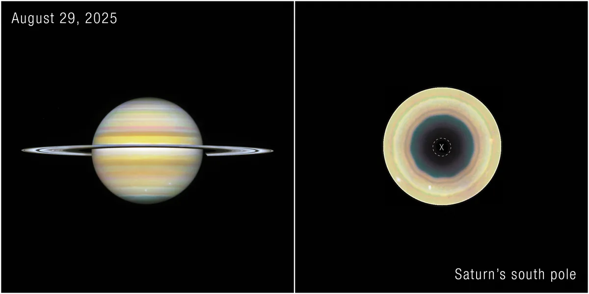 美国国家航天局（NASA）的哈勃空间望远镜（Hubble Space Telescope）追踪到环绕土星（Saturn）南极（south pole）的新十边形